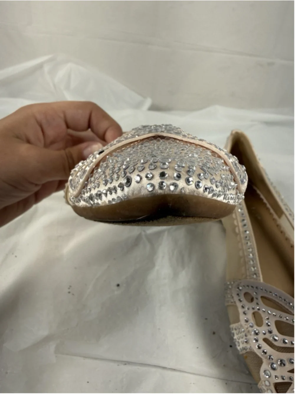 Copper Key Crystal Pointed Toe Butterfly Flat Shoes Womens 8M